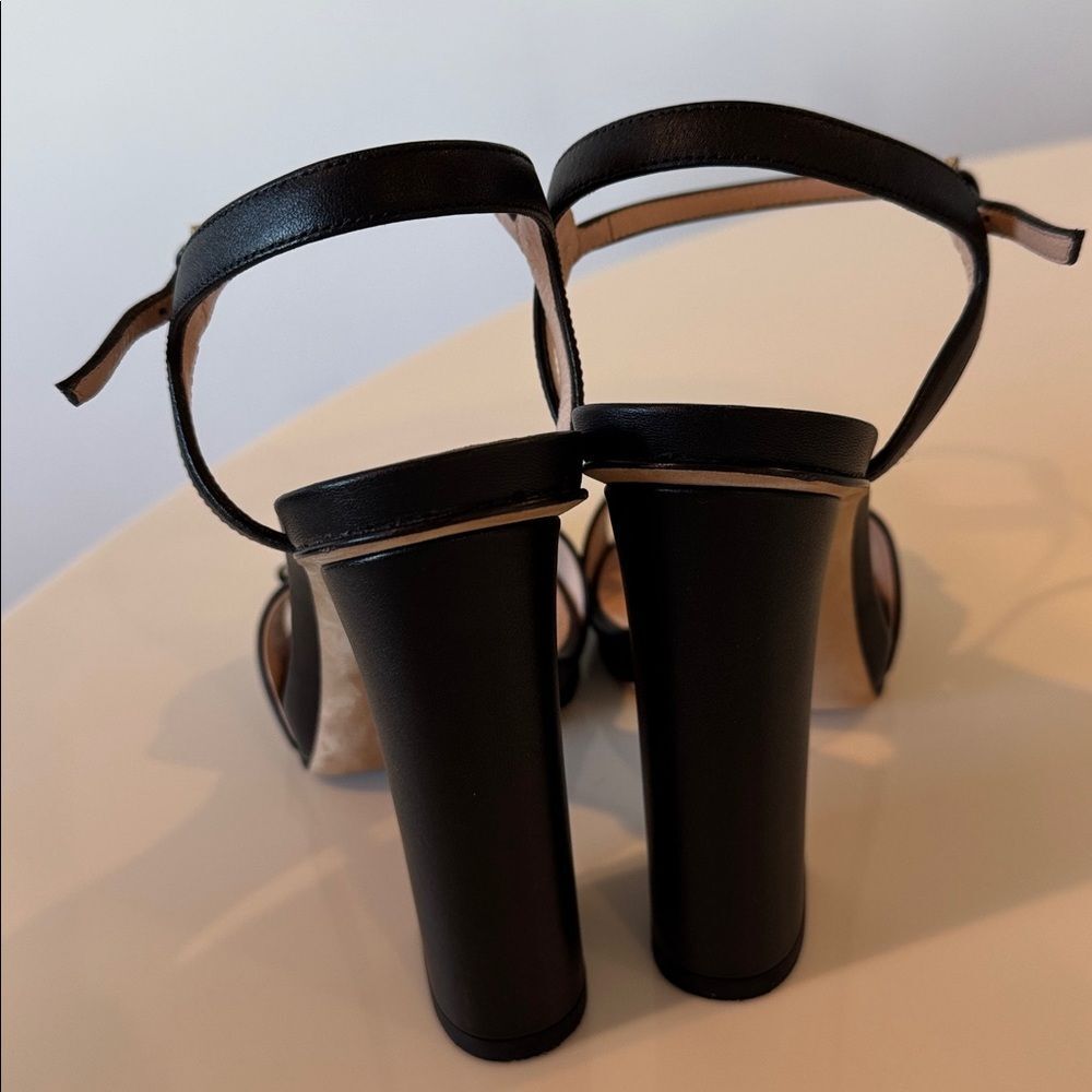 Gucci Miro Black Leather Silver Horsebit Strap Block Heels EU 37.5 US 7.5 Shoes - Picture 5 of 7